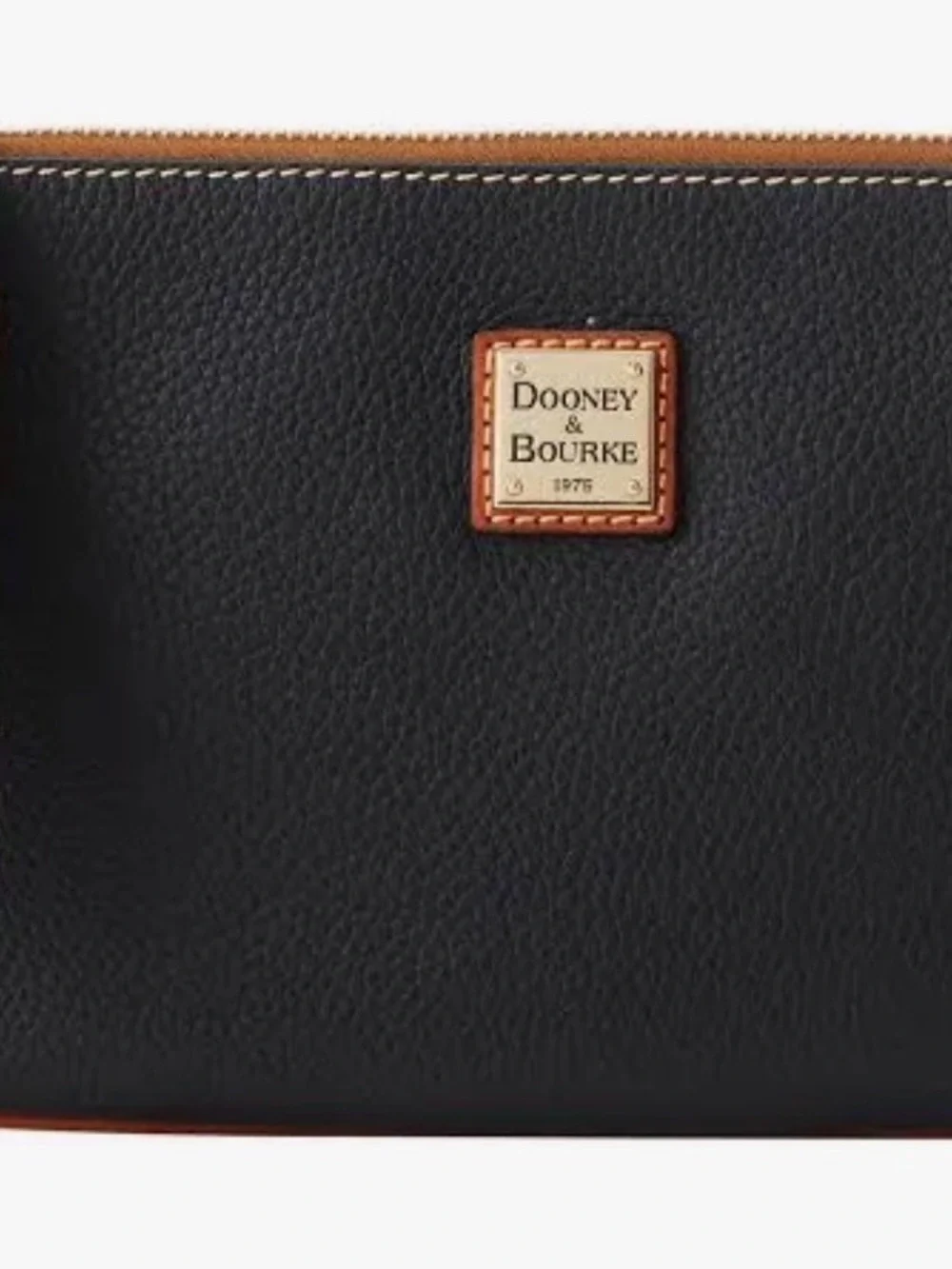 Dooney & Bourke Black Smooth Wexford Leather Carrington Wristlet with Tan Tassel